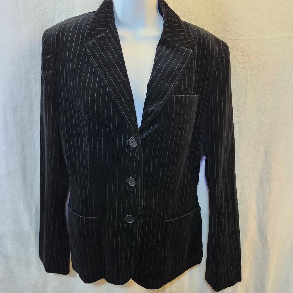 Ralph Lauren Sz 12 Womens Black Pinstripe Velvet Blazer